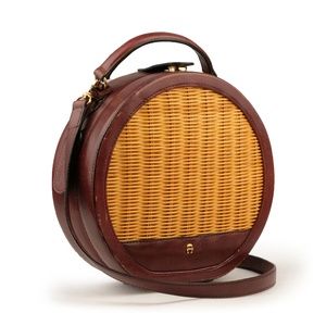 Vintage Etienne Aigner ROUND WICKER CREEL Leather